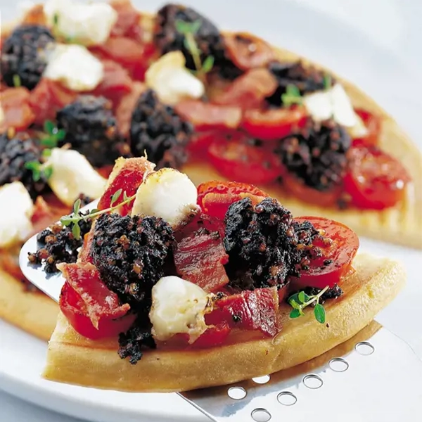 Bacon, Black Pudding and Goats Cheese Pizza